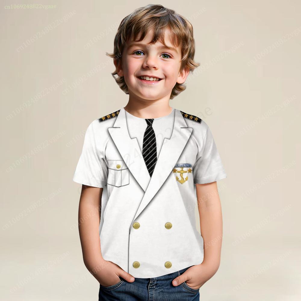 Летняя футболка с изображением капитана, детская футболка с изображением капитана для мальчиков, мужская футболка с коротким рукавом, забавная футболка, одежда для девочек, костюм для косплея, униформа для вечеринки