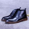 Модные мужские осенне-зимние теплые ботинки-броги из резной кожи с плюшевой подкладкой, уличные ботинки из коровьей кожи на шнуровке, мужские ботинки в британском стиле ретро, ботинки для инструментов