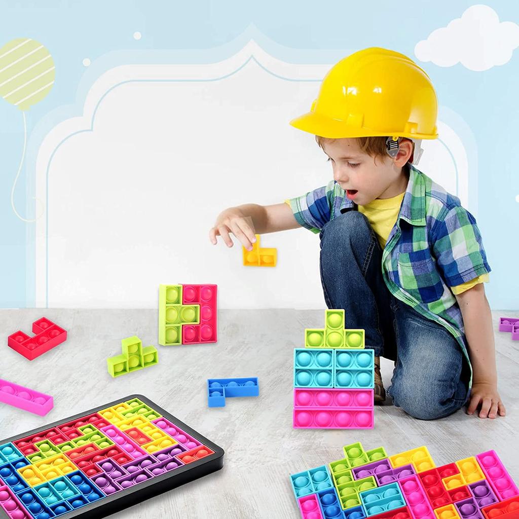 Chaojibao 1 Piece Squishy Toy Tetris Push Pop Bubble Stress Relief Toy Bubble Sense Combination Decompression Goods Stress Relief Intelligence