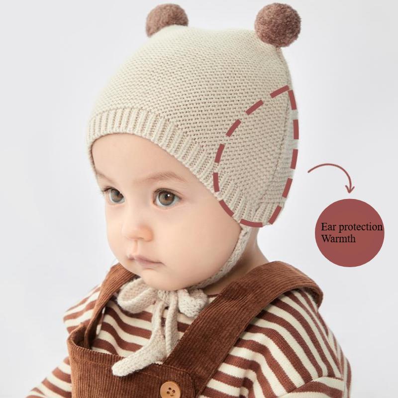 Winter Spring Crochet Baby Hat Soft Pompom Infant Girls Boys Cap Beanie Solid Color Kids Knitted Warm Ear Protection Bonnet Hat