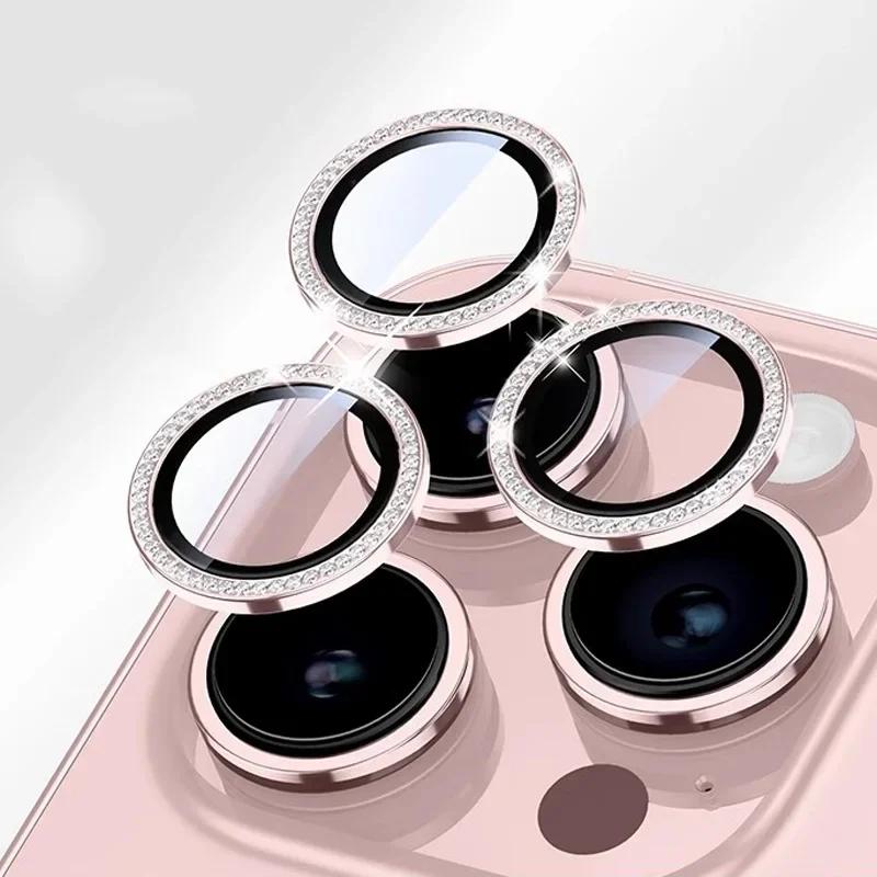 Блестящий Чехол-Защита для Объектива Камеры со Стразами для iPhone 17 16 15 14 13 12 11 Pro Max 15 16 Plus 16E Защитная Пленка для Экрана