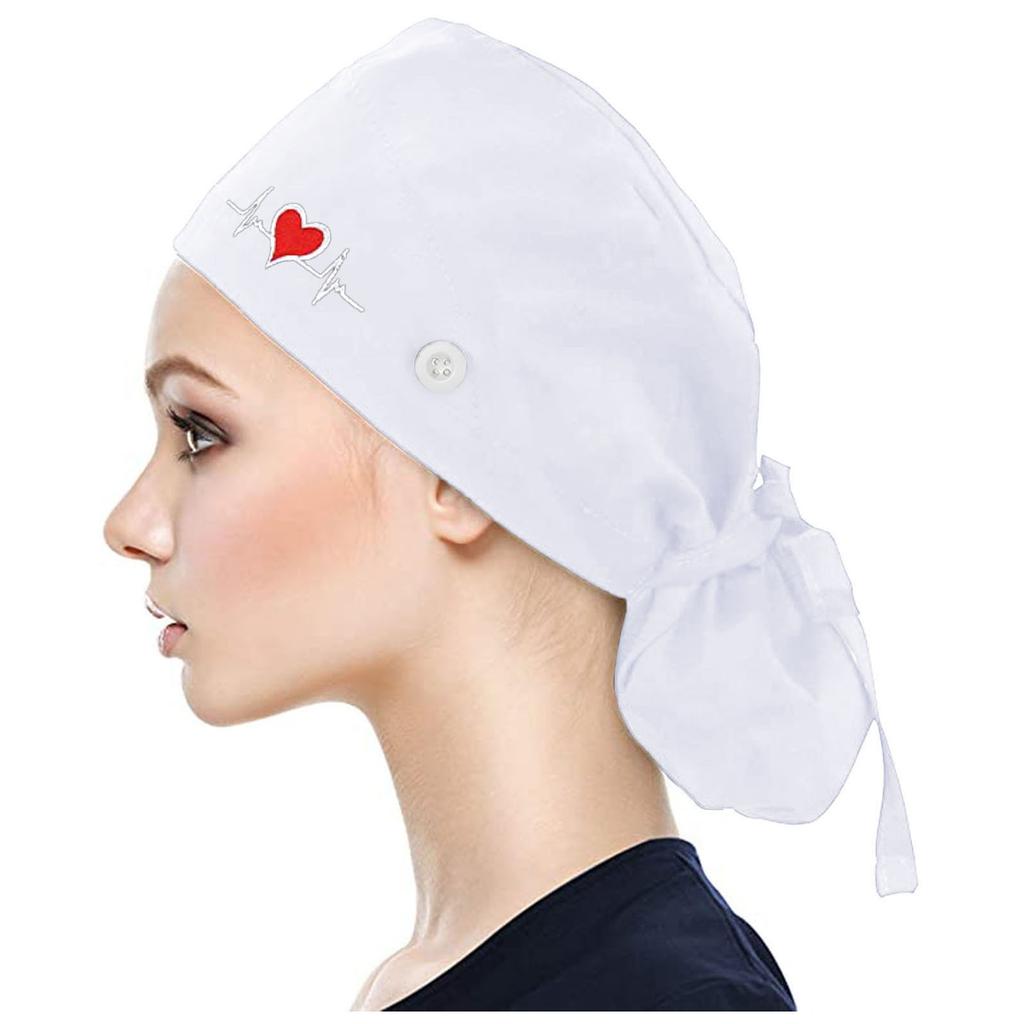 Scrub Cap With Buttons Bouffant Print Hat With Sweatband for Womens and Mens