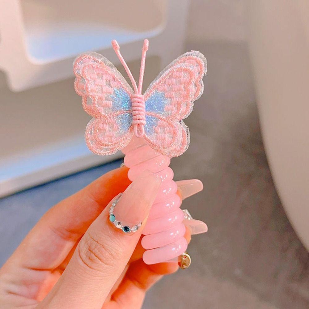 Вышитая телефонная линия, веревка для волос, прямая бабочка, держатель для хвоста, кольцо для волос в форме бабочки, вечерние