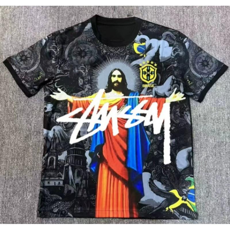 Stussy Signature Soccer Jersey Retro Brazil Argentina Portugal Football Training Shirt Men Women Short Sleeve