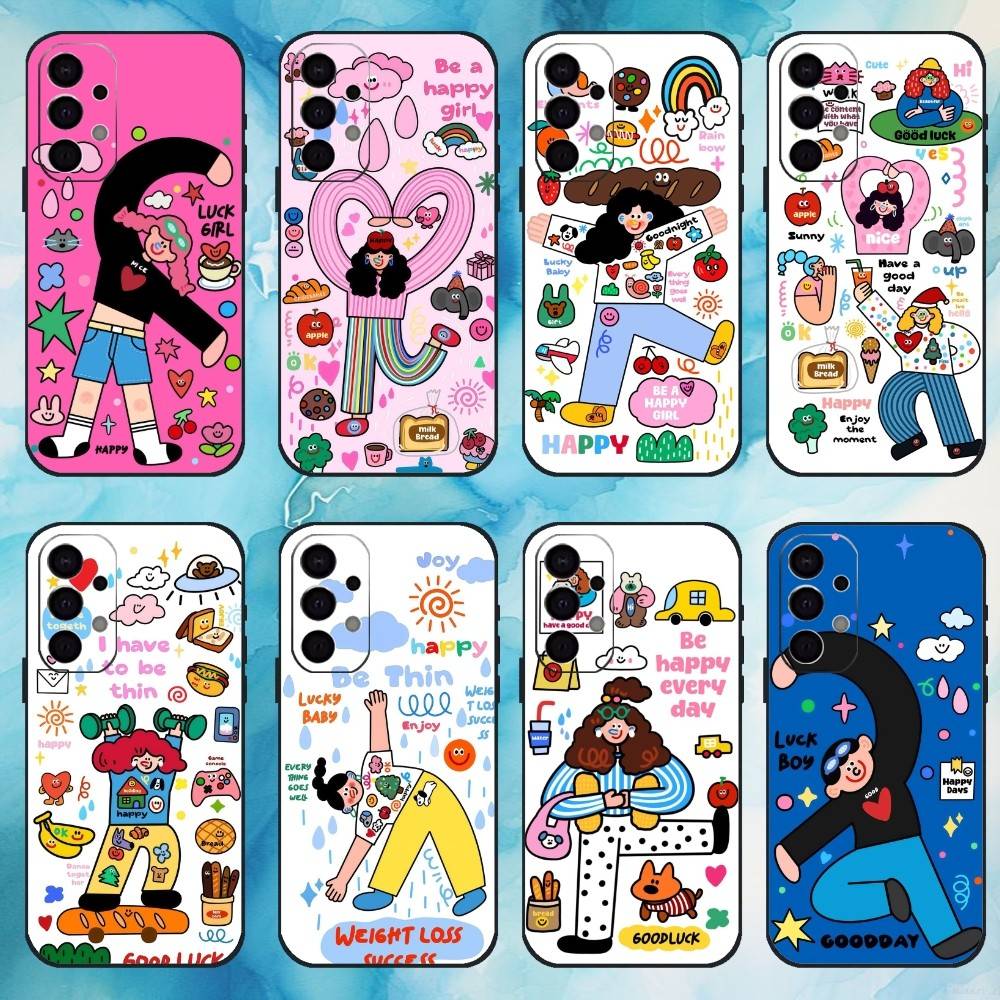Colorful Whimsy Girl Phone Case For Samsung Galaxy A73,A72,A71,A70,A53,A52,A51,Soft Silicone Black Cover