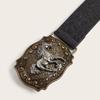 Harajuku Punk Rock Belt Hip Hop Horse Head Buckle Belt Women Man Leather Embossed Belt