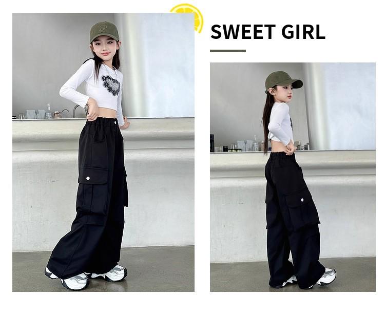 Девочковые брюки карго - Новый стиль 2025, Весна и Осень, Свободные прямые штанины для детей среднего и старшего возраста, Идеально подходят для танцев и летней носки.