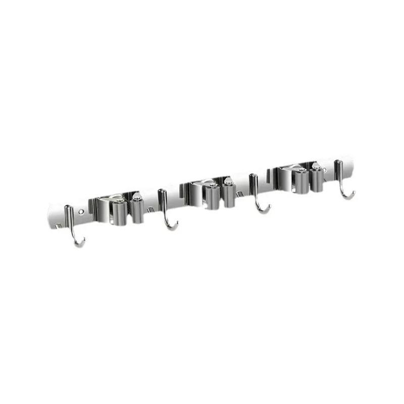 Stainless Steel Mop Rack Without Punching Mop Clip Broom Hook Bathroom Wall Hanging Floor Mop Thickened Storage Rack Wall Shelf