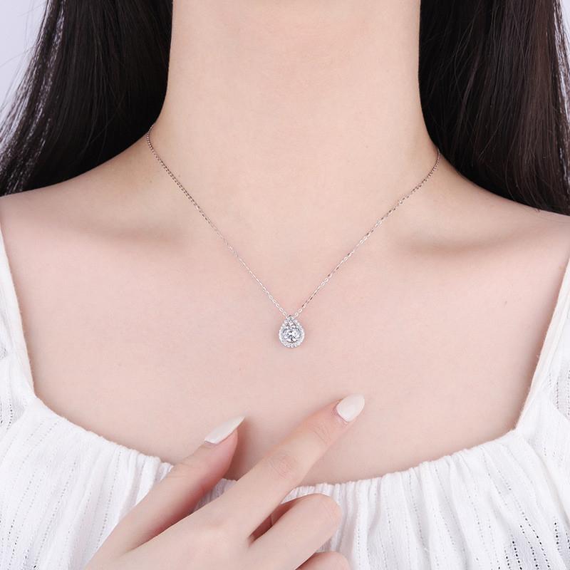 D цвет 14-каратного белого золота с покрытием из стерлингового серебра Муассанит подвеска ожерелье 1,0 карат с бриллиантом ожерелье ювелирные изделия для женщин девочек