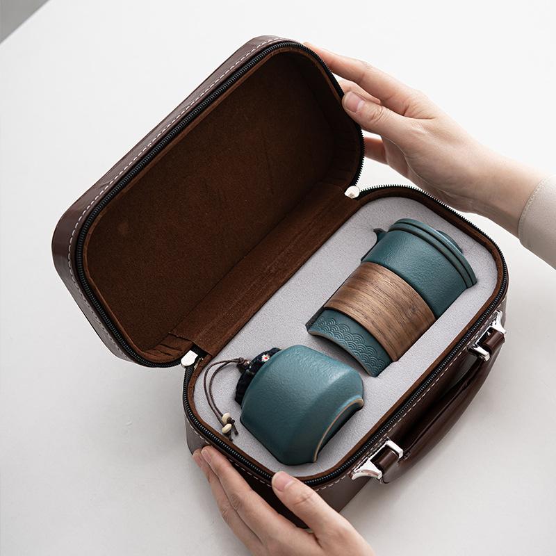 Travel Kung Fu Tea Set Kuaike Cup Small Peach with Can Portable One Pot Three Cups Outdoor Brewing Teapot Teacup