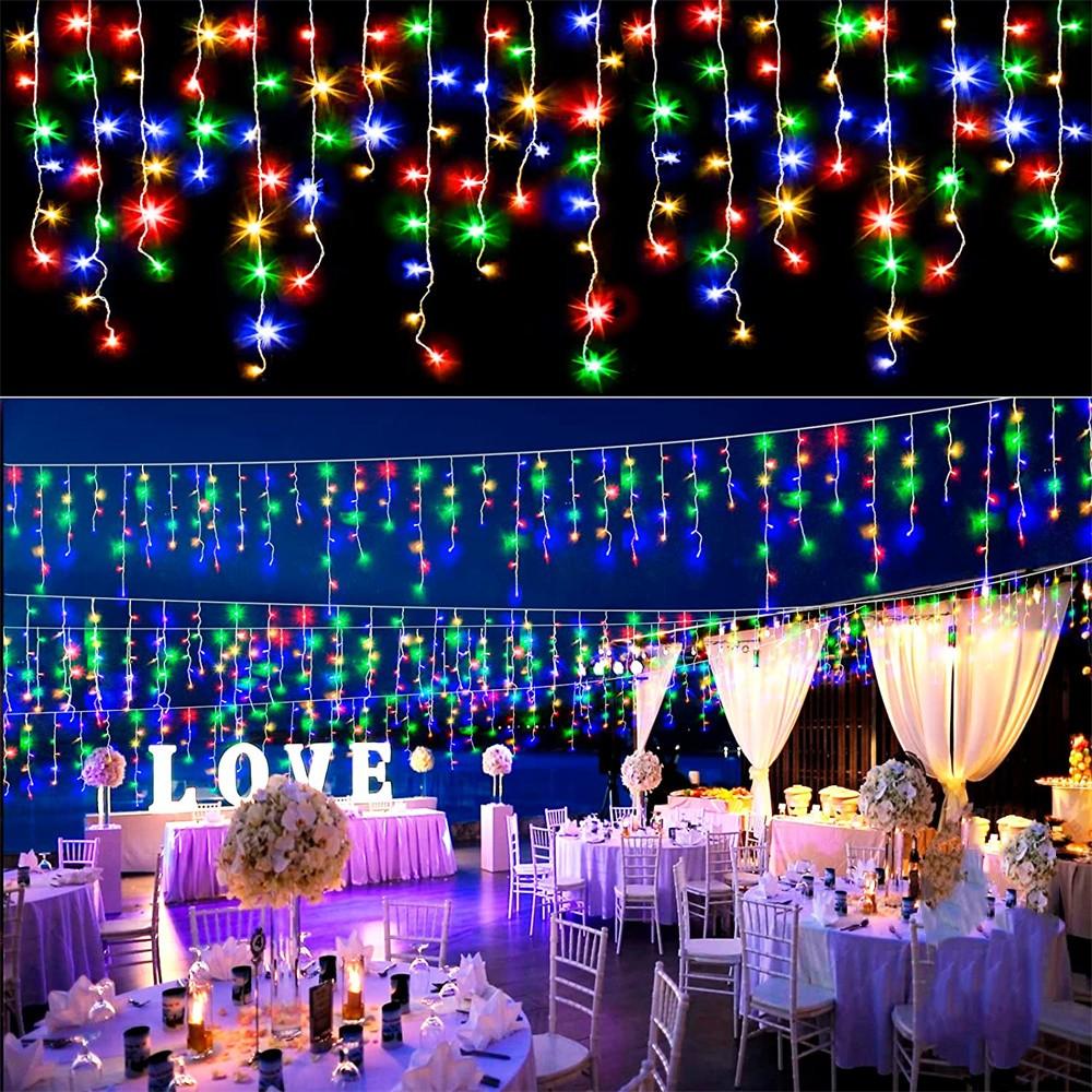 4M LED Icicle Curtain String Lights Outdoor Garden Christmas Decorative Garland Droop 0.4-0.6m