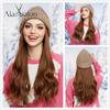 Hat Wigs Cap Long Brown Wavy Wig Connect Winter Knitted Beanie Hat Heat Resistant Hair Pieces Hair Extensions