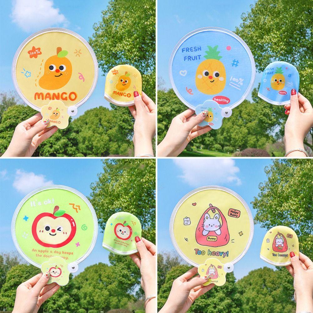Cartoon Folding Fans Round Beach Lawn Hand Fan Flying Disc Fans  For Beach Lawn