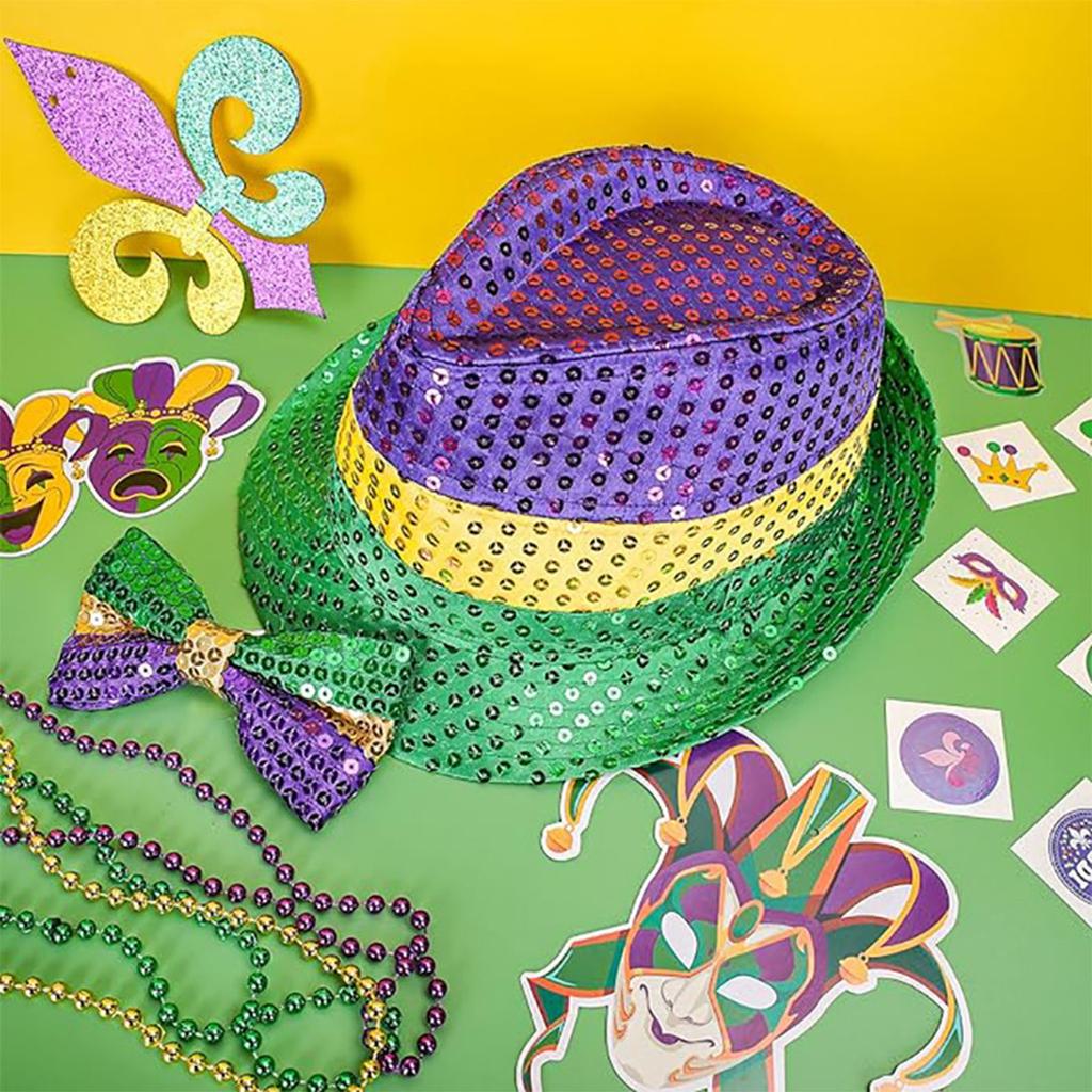 Mardi Gras Celebration Costume Hat Masquerade Mask Festival Theme Party Sequins Fedora Hat Carnival Party Accessories