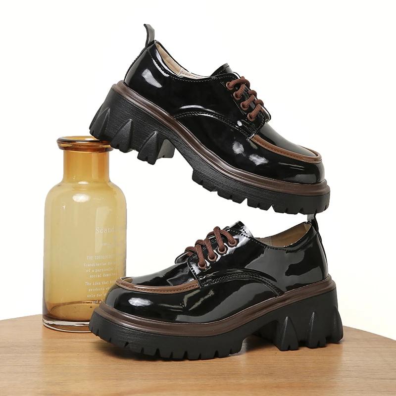 Fashion Shoes for Women 2024 Autumn Winter New Chunky Heel Platform Lace-up Women's Boots Fashionable Round Toe Motorcycle Boots