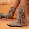 Fashion Suede Women Mid Calf Boots Pointed Toe Fringes Designer Shoes Woman 2024 Trend Snow Boots New Chelsea Boots Winter Mujer Botas