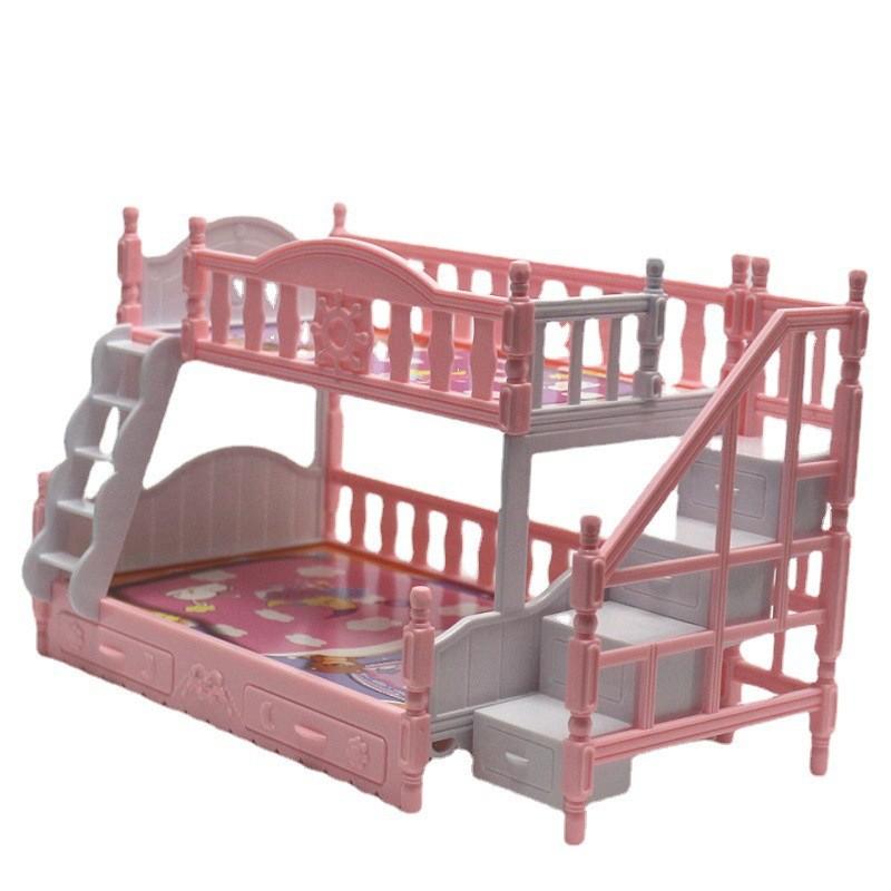 Mini Doll Bed Toy 17cm Elegant European Style Twin Bunk Princess Bed For Imaginative Play