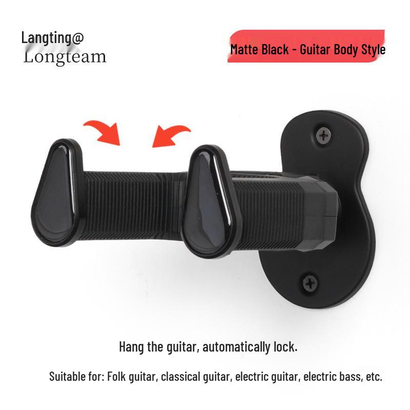 Wall-Mounted Self-Locking Wooden Guitar Hanger for Electric and Acoustic Guitars