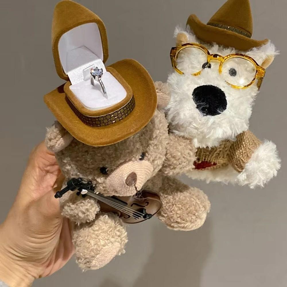 Plush Puppy Doll Ring Display Valentine's Day Gift Couple Rings Holder Couple Gift