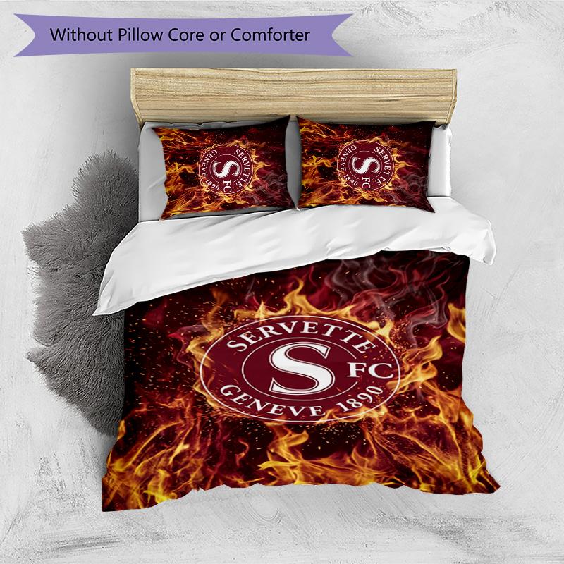 Servette FC Printed 3PCS Bedding Set Breathable Duvet Cover with Pillowcases Decorative Bed Linen for Bedroom Home