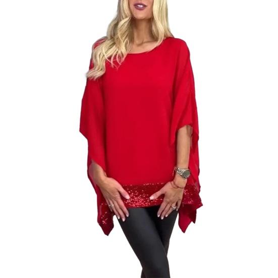 Женские топы с пайетками и нерегулярным дизайном, свободные шаль-пуловеры, топы с круглым вырезом и рукавами «летучая мышь»