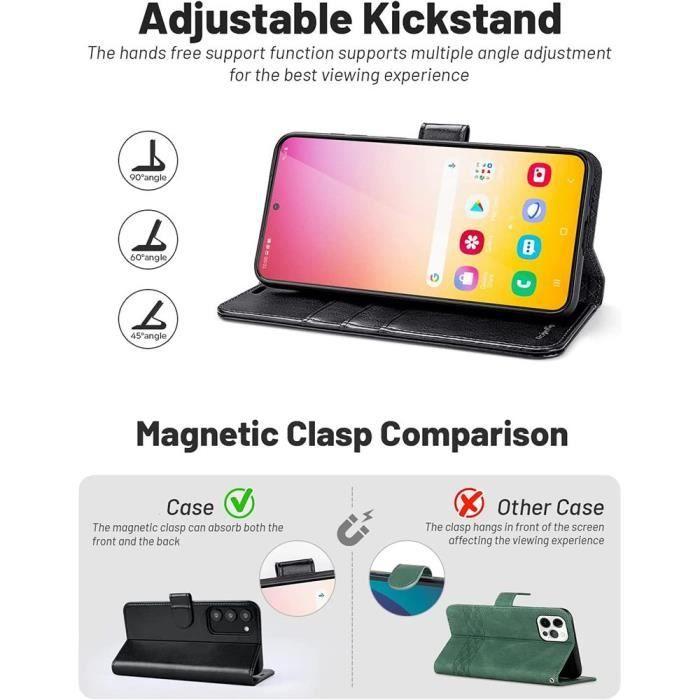 Coque Intégrale - pour Samsung Galaxy S24 - Effet Cuir Noir - Support Téléphone - Aimantée