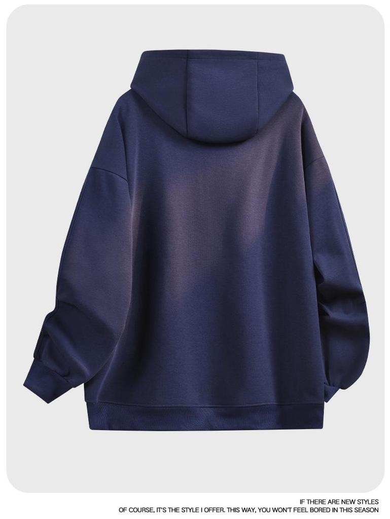 American-Style Heavyweight Casual Hoodie: New Spring Trend, Loose Fit, Color-Blocked Design, Versatile Couple's Cardigan.