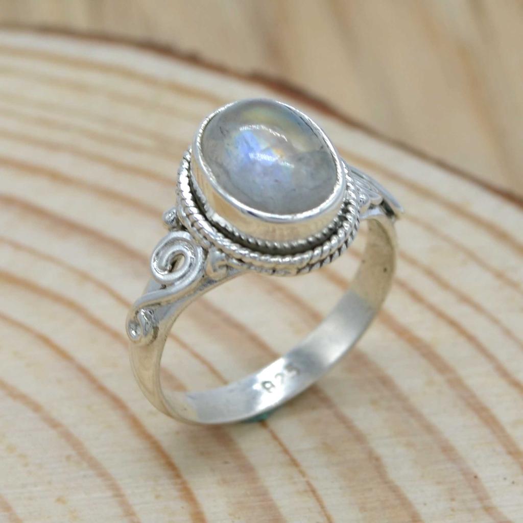 Moonstone 925 Sterling Silver Ring, Natural Gemstone Handmade Women Boho Ring