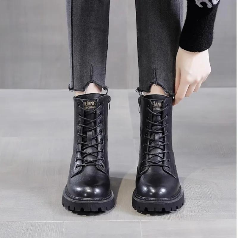 Женская обувь, зимние ботинки 2025 года, новые плюшевые водонепроницаемые нескользящие меховые зимние теплые хлопковые ботинки, удобные уличные ботильоны