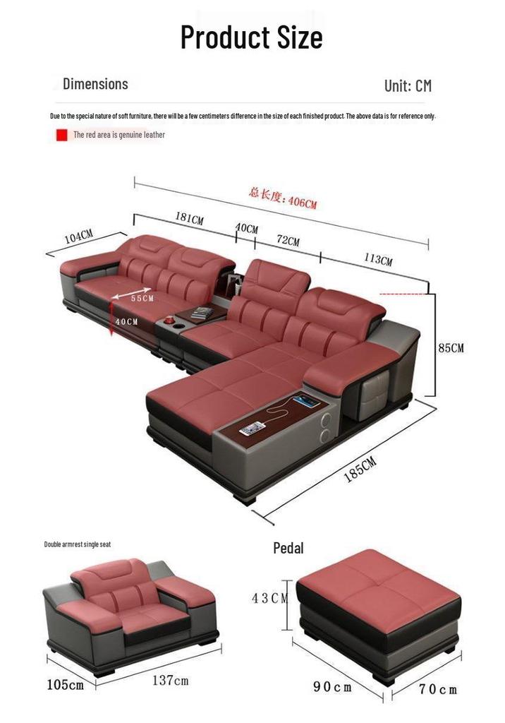 Medium-Thick Leather Corner Sofa for Small to Medium Living Rooms