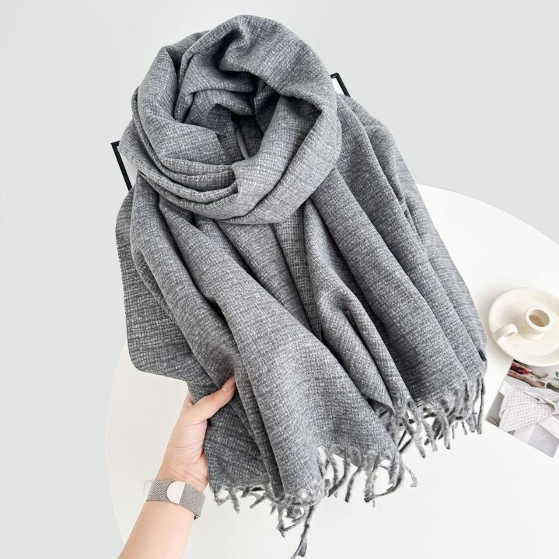 New Solid Color Scarf Couple Winter Shawl Dual-purpose Warm Long Thickened Fringed Scarf