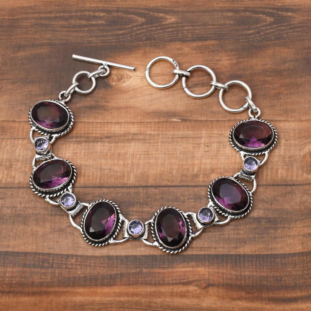 Amethyst Gemstone : 925 Sterling Silver Handmade Multi Gemstone Bracelet Jewelry