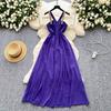 Summer Women Sexy Purple Strapless Open Back Sequined Beading Long Midi Holiday Beach Dress