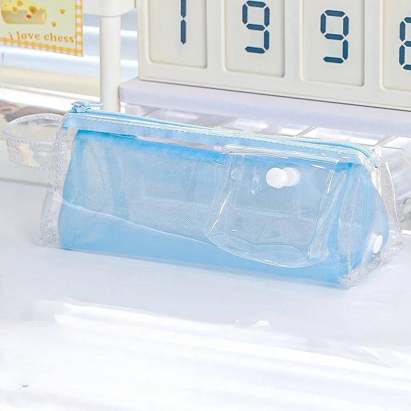 Simplicity Creative Design Pencil Case Fashion Solid Color Transparent Stationery Organizer Large Capacity Portable Pencil Pouch