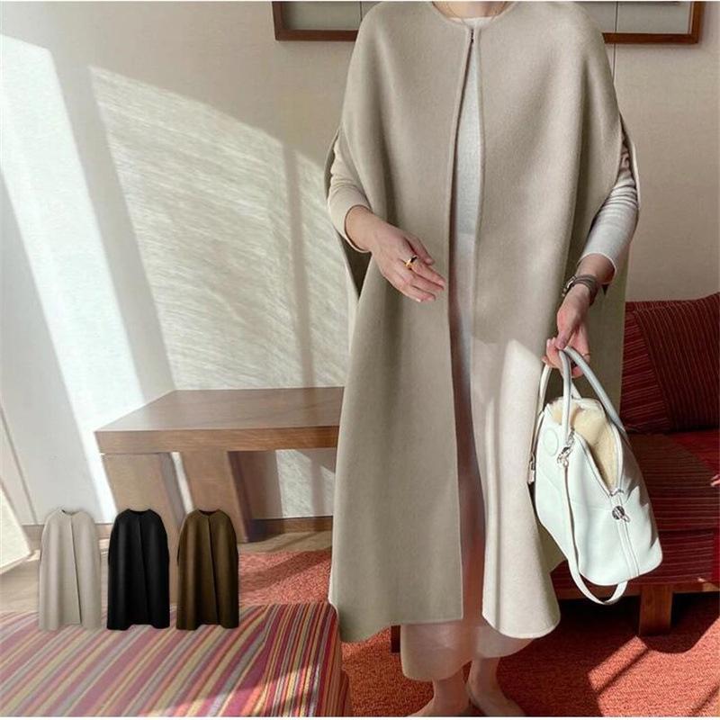 Женское пальто, шерстяной кардиган без рукавов средней длины с круглым вырезом