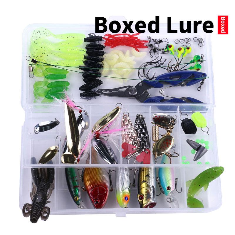 Box110 Combo 110pcs/box Artificial Hard Soft Baits Kit Minnow Popper Pencil Crankbait VIB Spinner Fishing Lures Set