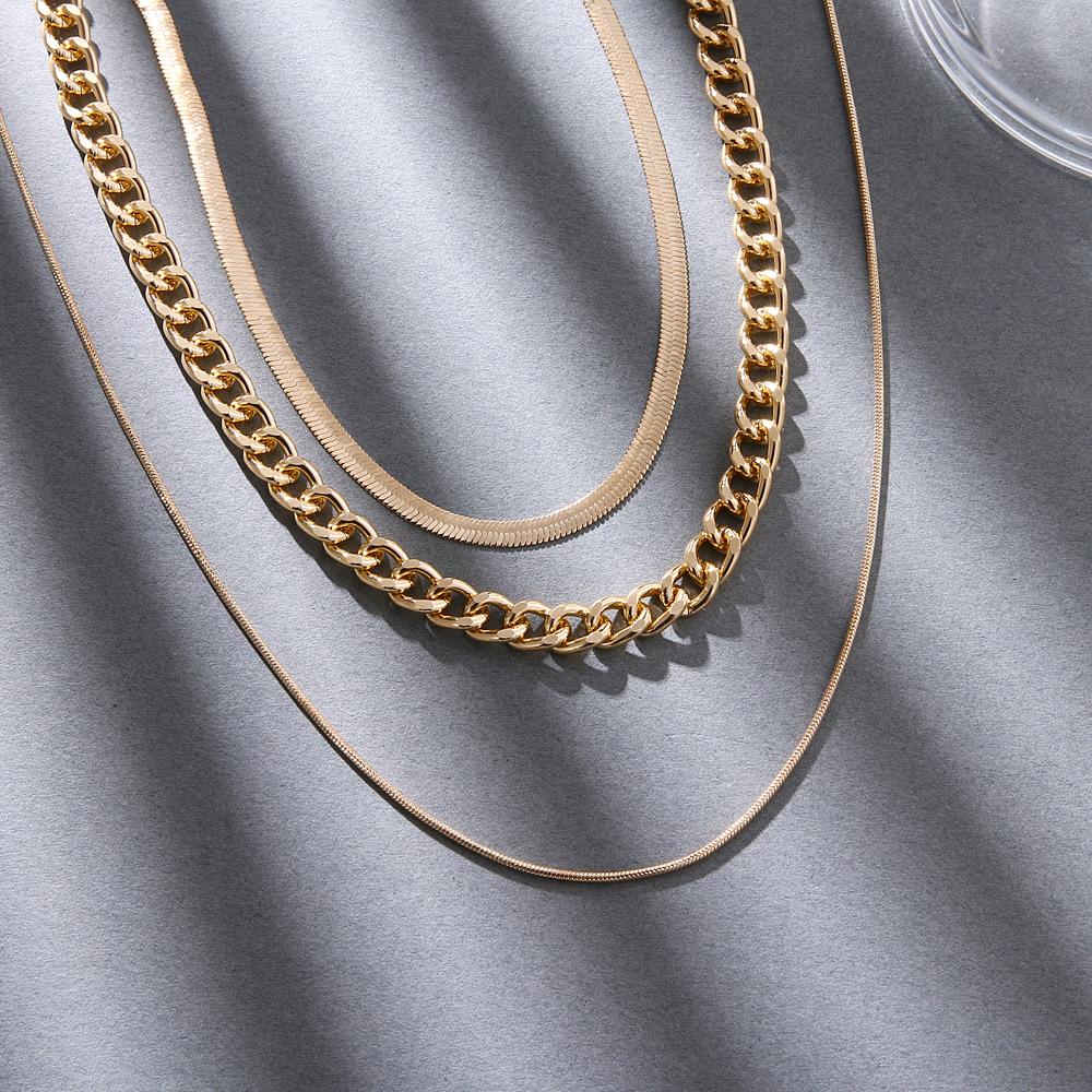 Women 2021 New Popular Multi-layer Golden Metal Necklace Punk Large Chain Personalized Jewelry