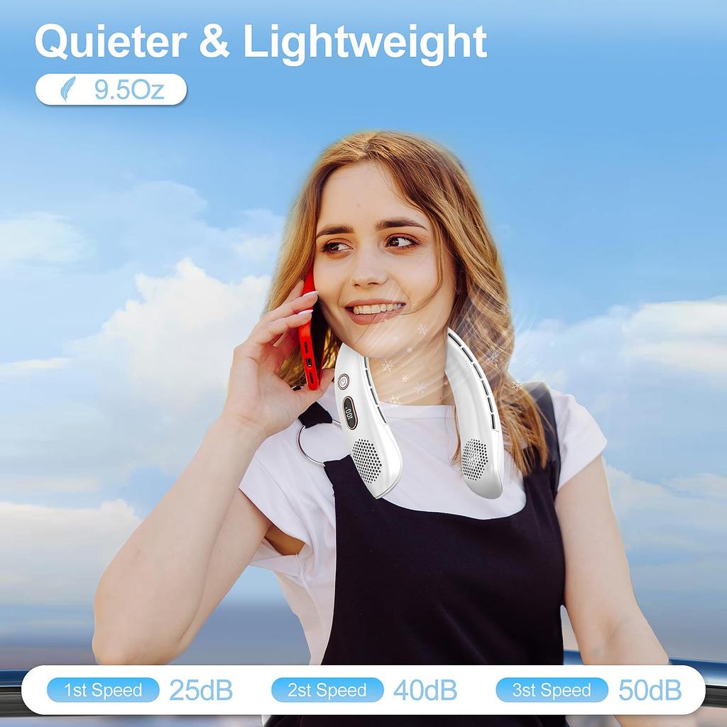 2000 мАч Подвесной шейный вентилятор с тремя скоростями, регулируемый, мощный вентилятор с воздушным охлаждением, зарядка через USB, цифровой дисплей, безлопастной шейный вентилятор