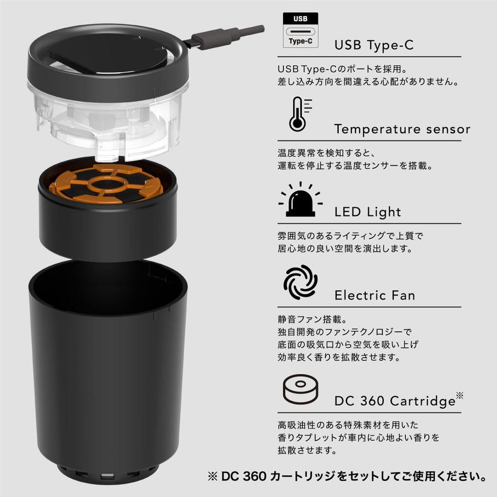 Официальный автомобильный диффузор Poppy DC360 Мускус Освежитель воздуха для автомобиля Сделано в Японии компанией Dia Car Accessories [Белый набор] Набор вентиляторного типа, Химический,