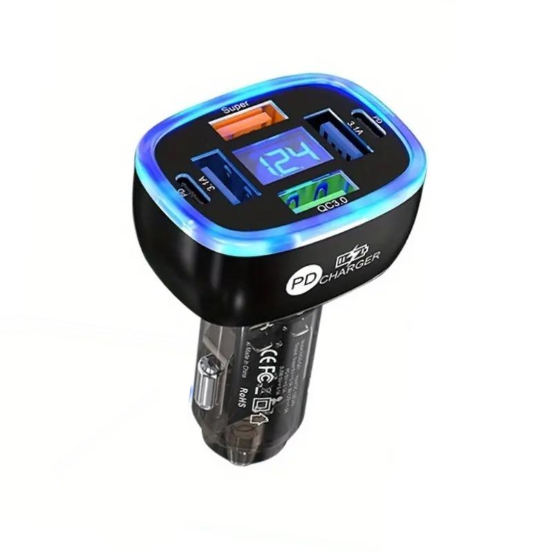 6 Ports USB Car Charger 4 USB+2 PD Fast Charging PD QC3.0 USB C Car Phone Charger Type C Adapter For iPhone Samsung Huawei With Voltage Display