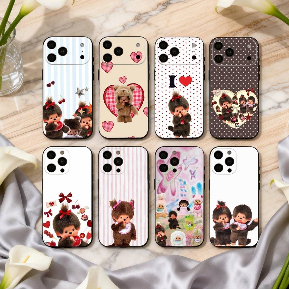 C-Cute M-Monchhichis-S Чехол для телефона для iPhone 17pro,16,15,14,13,12,11 Plus,Pro Max,XS,Мягкий силиконовый черный чехол