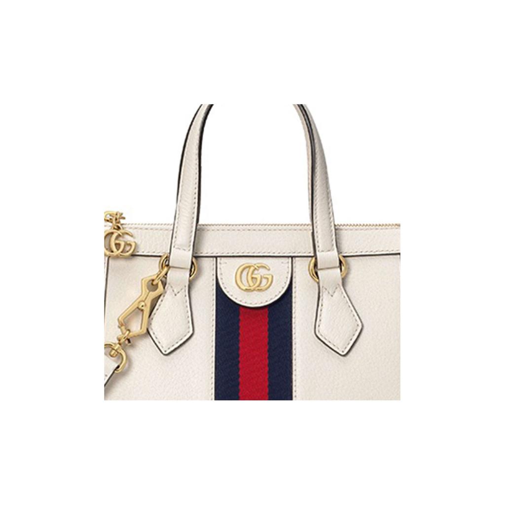 Gucci Ophidia Gold Logo Stripe Webbing Leather Tote Bag Women tote bags White 547551DJ2DG8454
