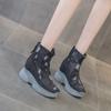 Модные женские джинсовые сапоги, увеличивающие рост, весна/осень, новые сапоги на толстой подошве, универсальные низкие сапоги с застежкой-молнией сзади, короткие сапоги для женщин