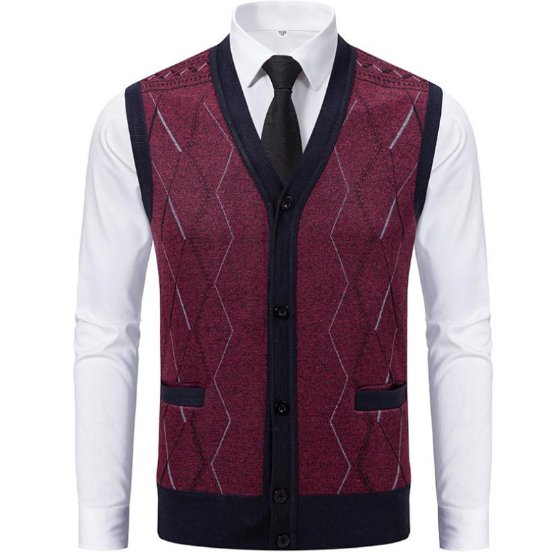Cozy Up Mens Sleeveless Sweater Vest V Neck Button Down Cardigan Sweaters Knitted Argyle Vest with Pocket