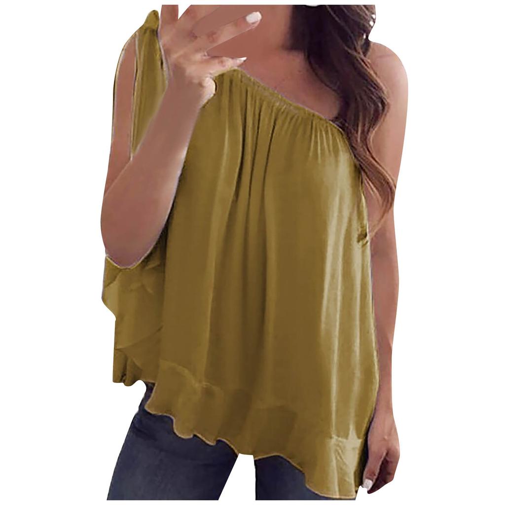 Women Fashion Chiffon Off Shoulder T-Shirt Sleeveless Casual Tops Blouse