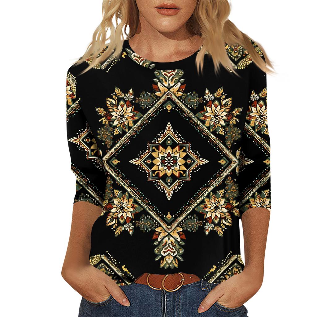 Женский модный повседневный пуловер с рукавом семь четвертей, модный принтованный топ