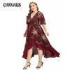Plus Size Women's Dress Summer V-Neck Ruffle Irregular Printed Dresses Long Dresses