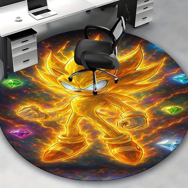1pc Sonic the Hedgehog Super Saiyan Golden Anime Design Round Carpet Office Chair Mat Non-Slip Rug for Home Decor, Gaming Room, Seasonal Gift.J040