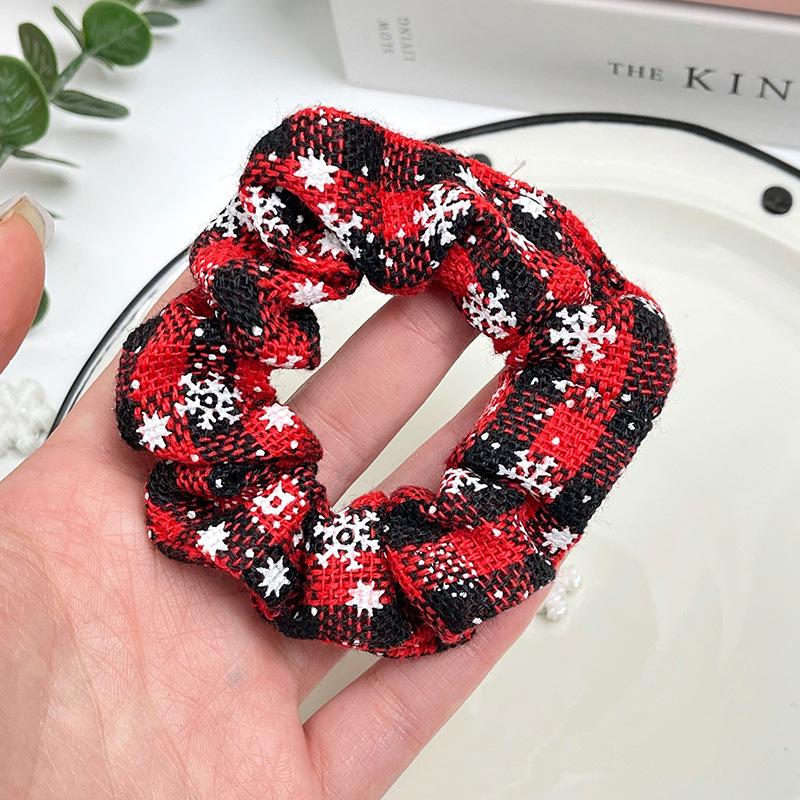 Christmas Red Plaid Snowflake Hair Tie for Women - Durable Elastic Bun Accessory
