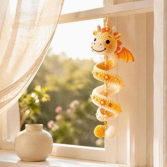 Family Activity Craft DIY Dragon Spiral Hanging Ornament Kit, Easy Assembly Decorative Art Craft, Decoration Handmade Crochet Kit for Home Classroom